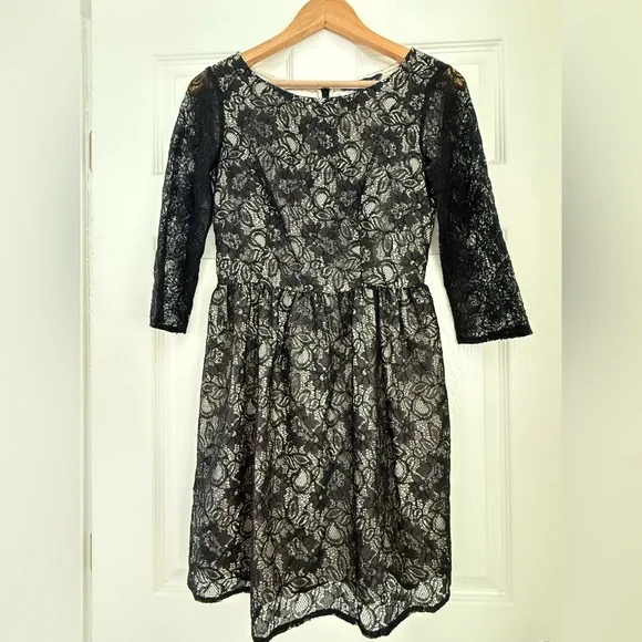 French Connection Black and Cream Lace Dress